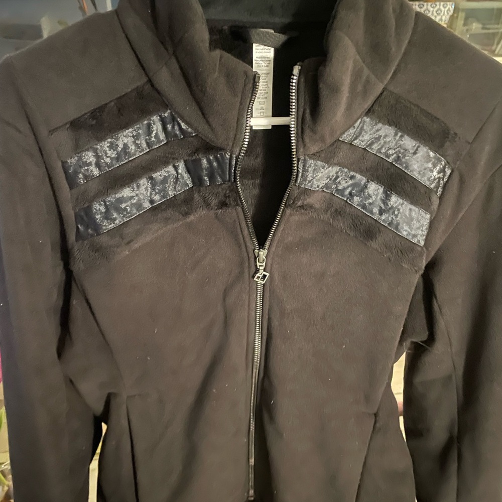 Obermeyer Black Zip-Up Jacket with Patterned Stripes